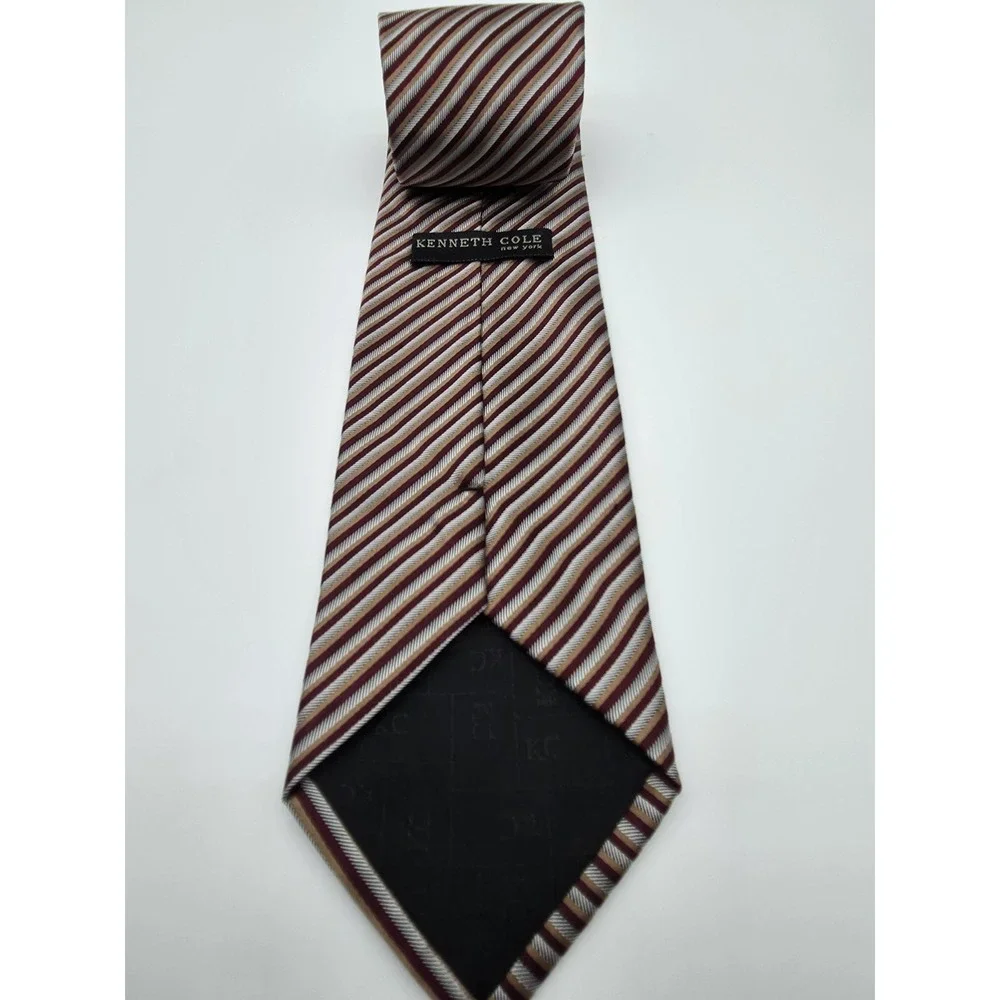 Kenneth Cole Maroon Gold Silver Striped Pattern Designer Tie 57
